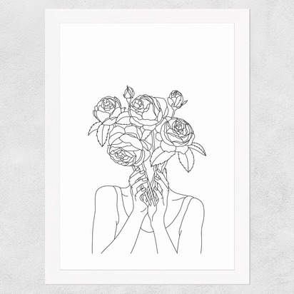 Line Art Flower Head A3 (29.7 x 42cm) Frame White Wide (35mm) 