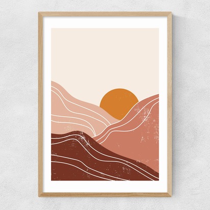 Sunset Landscape A3 (29.7 x 42cm) Frame Natural Oak Narrow (15mm) 