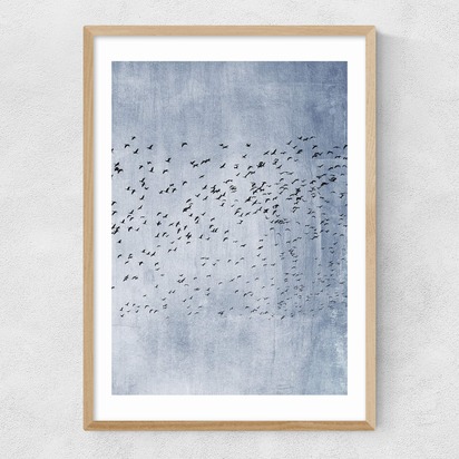 Moving On (Blue) A2 (42 x 59.4cm) Frame Natural Oak Narrow (15mm) 