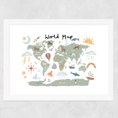 World Map in green 50x70cm Frame Black Wide (35mm) 