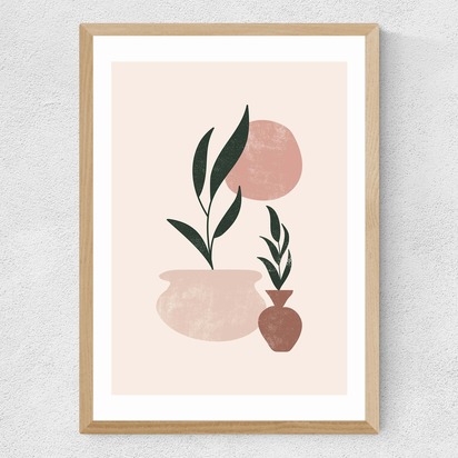 Muted Mauve Leaves A3 (29.7 x 42cm) Frame Natural Oak Medium (22mm) 