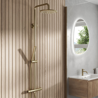Core Exposed Thermostatic Rigid Riser Shower Kit - Brushed Brass