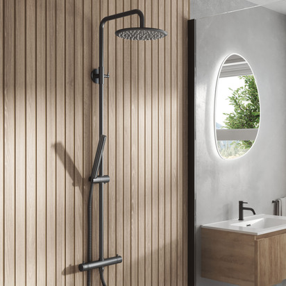 Core Exposed Thermostatic Rigid Riser Shower Kit - Gunmetal