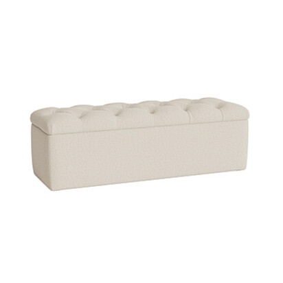 Loaf Button Top Ottoman Storage Bench in Neutral Boucle - Whipped Cream