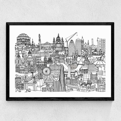 London Jungle Black and White 50x70cm Frame Black Medium (22mm) 