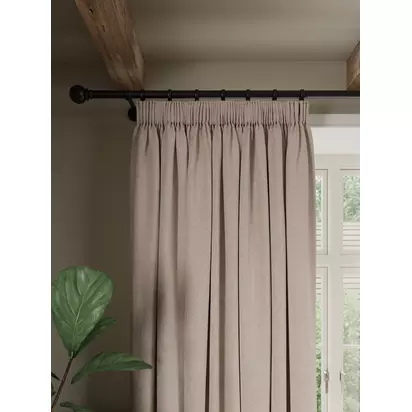 John Lewis Brushed Herringbone Pair Blackout Lined Pencil Pleat Curtains Alabaster | H28 x W10 x D36cm