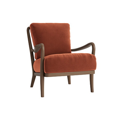 Loaf Easins Accent Chair in Whitewashed Oak in Orange Velvet - Broken Pot