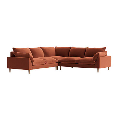 Loaf Even Sided Slow Riser Corner Sofa in Orange Velvet - Broken Pot