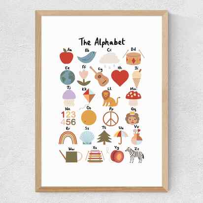 Alphabet by Kid of the Village 50x70cm Frame Natural Oak Medium (22mm) 