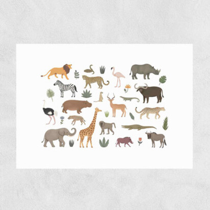 New safari animals A3 (29.7 x 42cm) Frame Natural Oak Medium (22mm) 