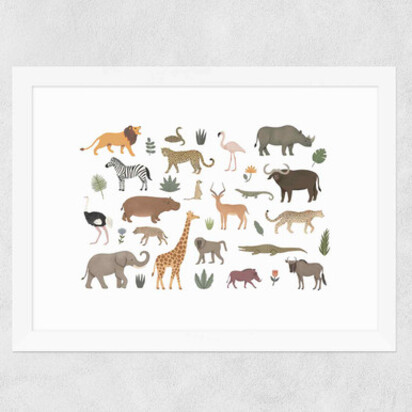 New safari animals A3 (29.7 x 42cm) Frame Natural Oak Medium (22mm) 