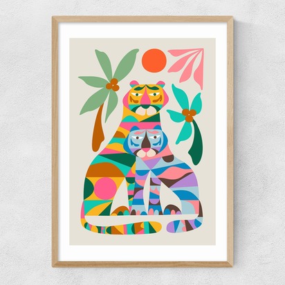 Tigers by Rachel Lee A2 (42 x 59.4cm) Frame Natural Oak Narrow (15mm) 