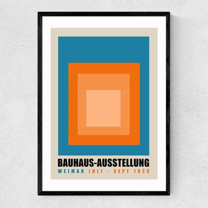 Blue And Orange Bauhaus Ausstellung A1 (59.4 x 84.1cm) Frame Black Narrow (15mm) 