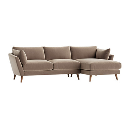 Loaf Extra Large Right Hand Groover Chaise Sofa in Neutral Velvet - Tea Bag