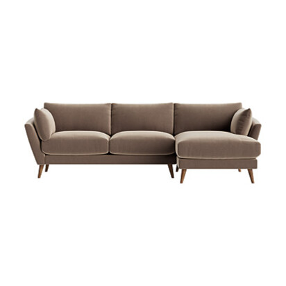 Loaf Extra Large Right Hand Groover Chaise Sofa in Neutral Velvet - Tea Bag
