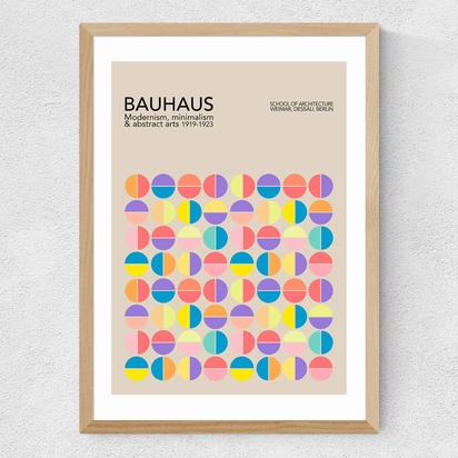 Pastel Circles Bauhaus 50x70cm Frame Natural Oak Medium (22mm) 