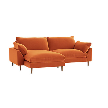 Loaf Large Left Hand Slow Riser Chaise Sofa in Orange Velvet - Bobbing Buoy