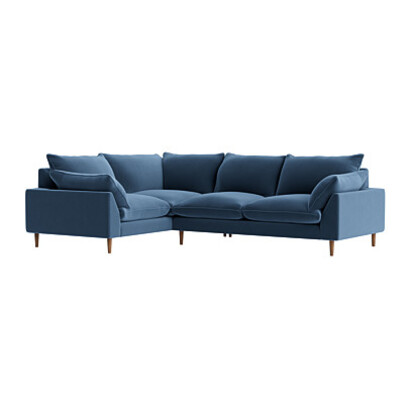 Loaf Large Left Hand Slow Riser Corner Sofa in Blue Velvet - Shipping Forecast