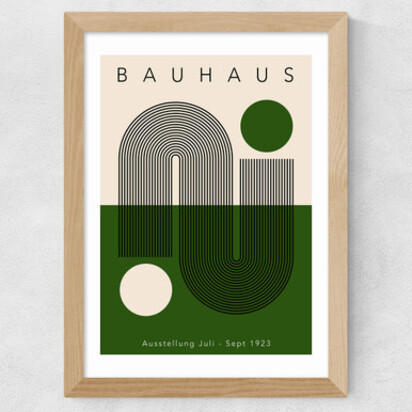 Green Geometric Bauhaus A3 (29.7 x 42cm) Frame White Narrow (15mm) 