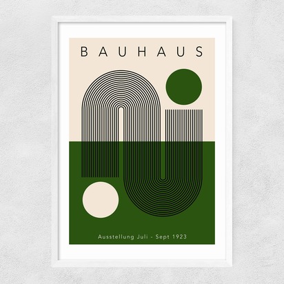 Green Geometric Bauhaus A3 (29.7 x 42cm) Frame White Narrow (15mm) 