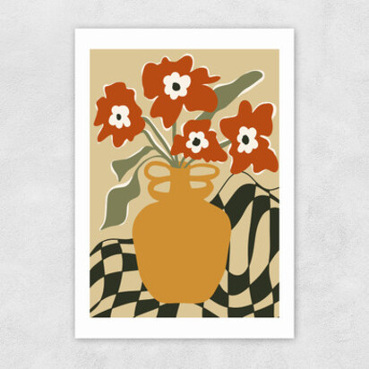 Retro Checkered Flower Pot A1 (59.4 x 84.1cm) Frame Natural Oak Narrow (15mm) 