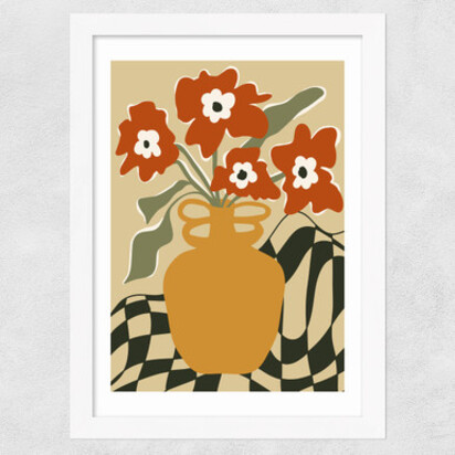 Retro Checkered Flower Pot A1 (59.4 x 84.1cm) Frame Natural Oak Narrow (15mm) 
