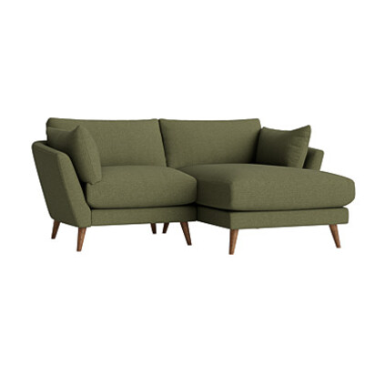 Loaf Large Right Hand Groover Chaise Sofa in Green Slubby Linen - Green Plumage
