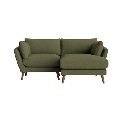 Loaf Large Right Hand Groover Chaise Sofa in Green Slubby Linen - Green Plumage
