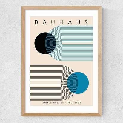Blue Bauhaus II A3 (29.7 x 42cm) Frame Natural Oak Medium (22mm) 