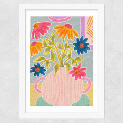 Coneflowers in a Vase A3 (29.7 x 42cm) Frame Natural Oak Narrow (15mm) 