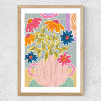 Coneflowers in a Vase A2 (42 x 59.4cm) Frame Natural Oak Medium (22mm) 