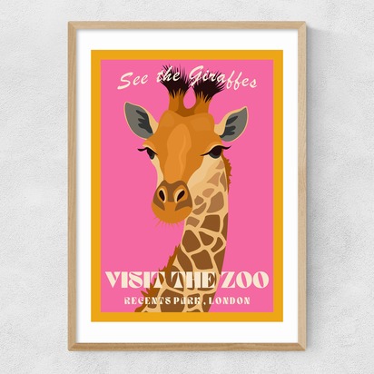 Zoo Giraffe 50x70cm Frame Natural Oak Narrow (15mm) 