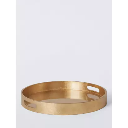 John Lewis Round Lacquer Tray, 45cm, FSC-Certified (MDF), Gold Gold | H5.80 x W45 x D45cm