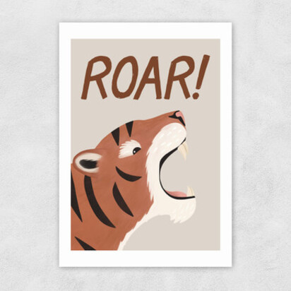 Roar Tiger Stone A3 (29.7 x 42cm) Frame Natural Oak Narrow (15mm) 