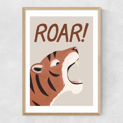 Roar Tiger Stone A3 (29.7 x 42cm) Frame Natural Oak Narrow (15mm) 