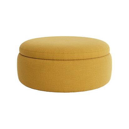 Loaf Round Pot Pie Storage Footstool in Yellow Linen - Butter Drip