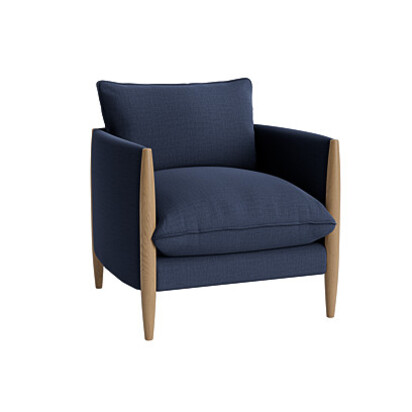Loaf Spencer Accent Chair in Dark Oak in Blue Woolly - Night Owl