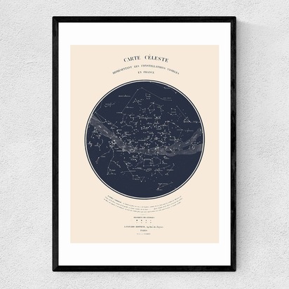 Carte du Ciel by Aster A1 (59.4 x 84.1cm) Frame Black Narrow (15mm) 