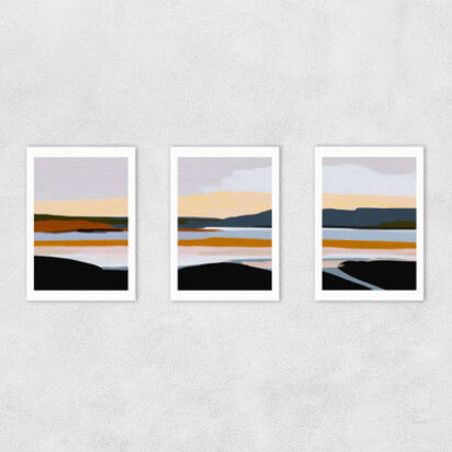 Peaceful Calm of Evening Triptych 3 x A2 (42 x 59.4cm) Frame Black Narrow (15mm) 