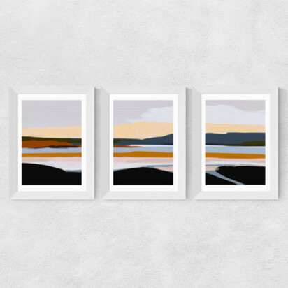 Peaceful Calm of Evening Triptych 3 x A2 (42 x 59.4cm) Frame Black Narrow (15mm) 