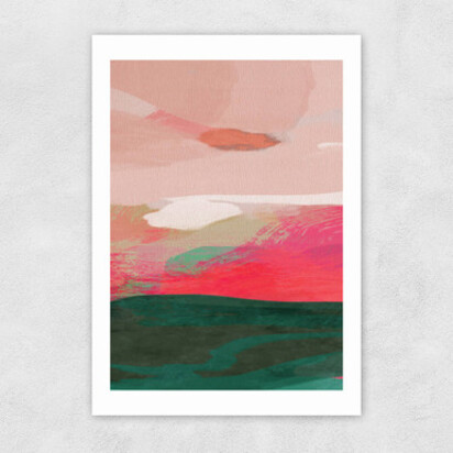 Green and Pink Abstract II A3 (29.7 x 42cm) Frame Black Narrow (15mm) 