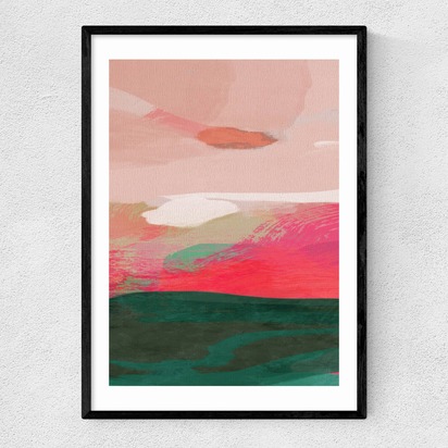 Green and Pink Abstract II A3 (29.7 x 42cm) Frame Black Narrow (15mm) 