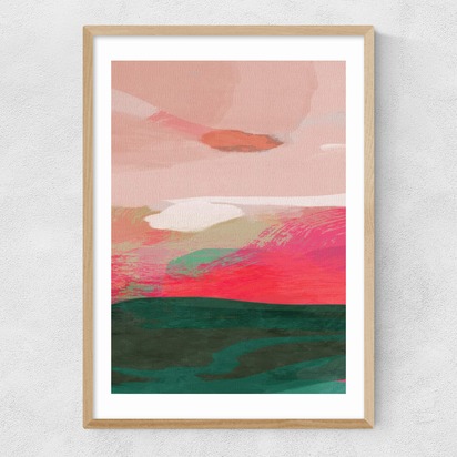 Green and Pink Abstract II A3 (29.7 x 42cm) Frame Natural Oak Narrow (15mm) 