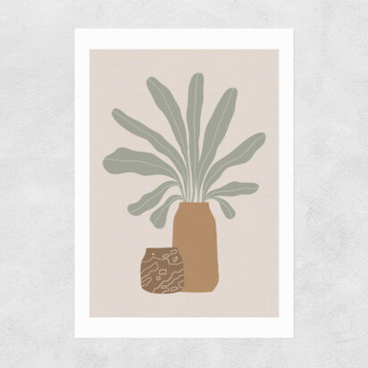 Two Brown Vases And Green Plant A3 (29.7 x 42cm) Frame Black Narrow (15mm) 