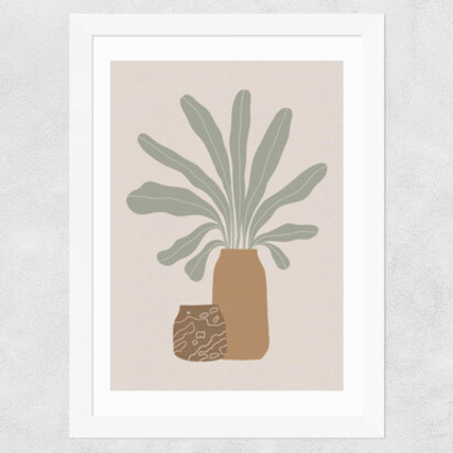 Two Brown Vases And Green Plant A3 (29.7 x 42cm) Frame Black Narrow (15mm) 