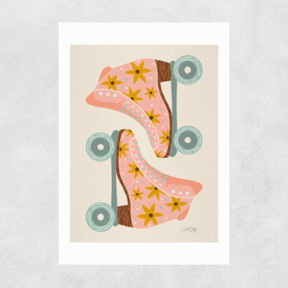 Blush/Mint Retro Rollerskates A3 (29.7 x 42cm) Frame Natural Oak Medium (22mm) 