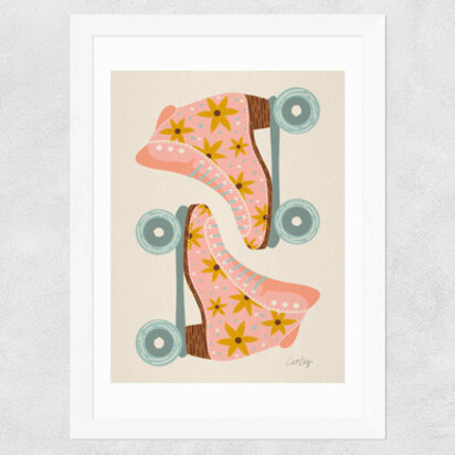 Blush/Mint Retro Rollerskates A3 (29.7 x 42cm) Frame Natural Oak Medium (22mm) 