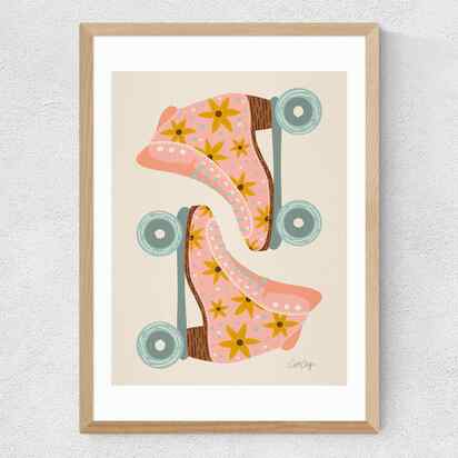 Blush/Mint Retro Rollerskates A3 (29.7 x 42cm) Frame Natural Oak Medium (22mm) 