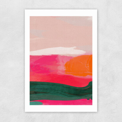 Green and Pink Abstract III A3 (29.7 x 42cm) Frame Black Narrow (15mm) 