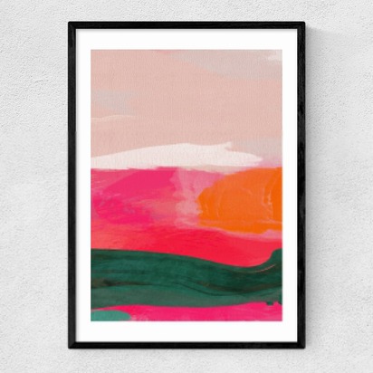 Green and Pink Abstract III A3 (29.7 x 42cm) Frame Black Narrow (15mm) 
